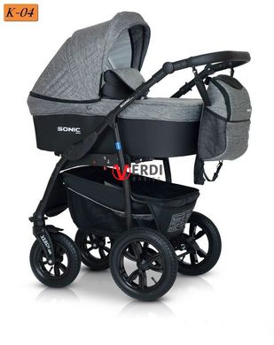 ☑Жива фотографія Дитяча коляска 3 в 1 Verdi Sonic Plus 04 grey / black текстиль/екошкіра