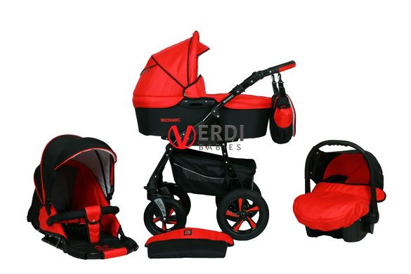 ☑Жива фотографія Дитяча коляска 3 в 1 Verdi Sonic 01 червоно-чорний